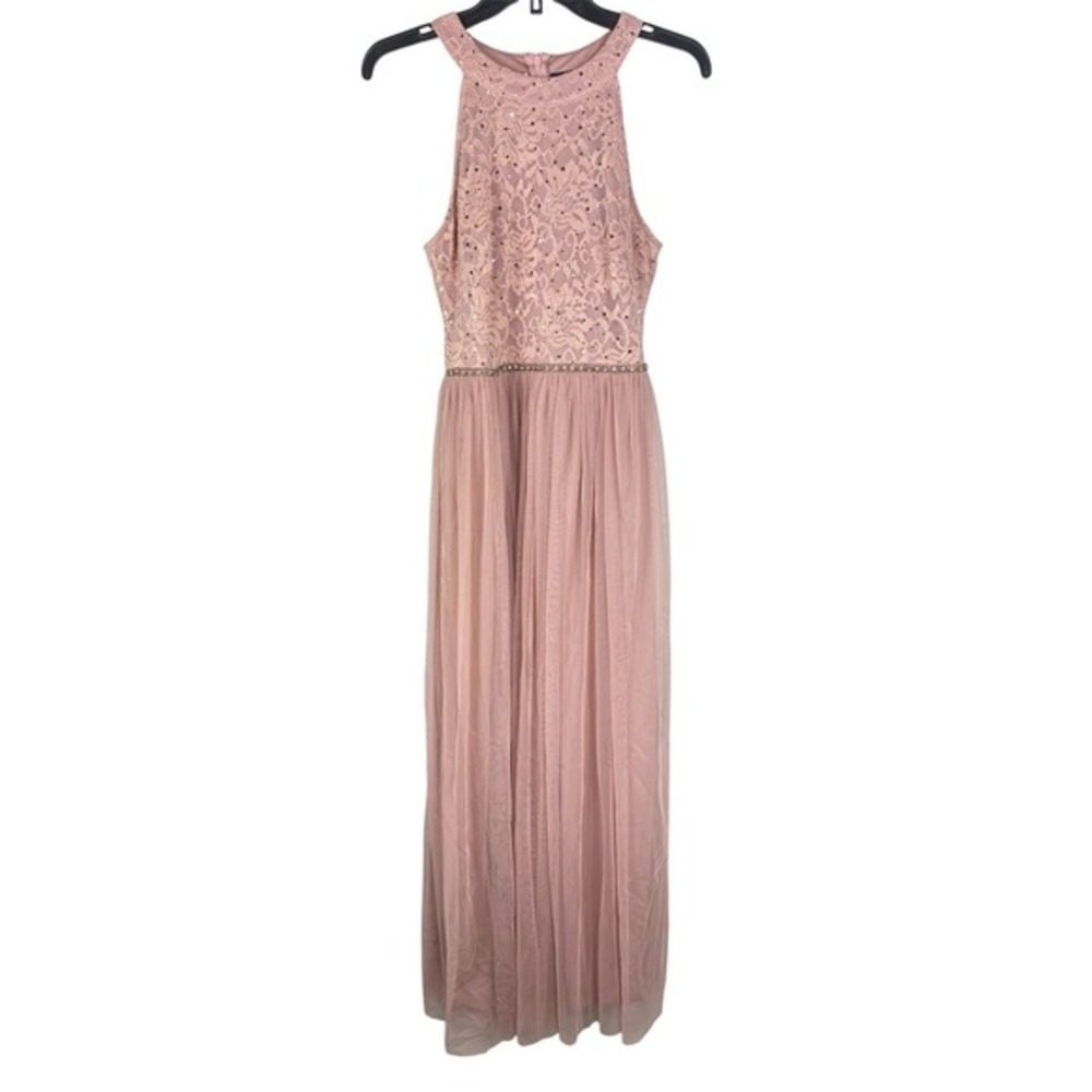 Womens Tulle Long Gown Dress Sleeveless S Embellished Halter Coral Prom Formal